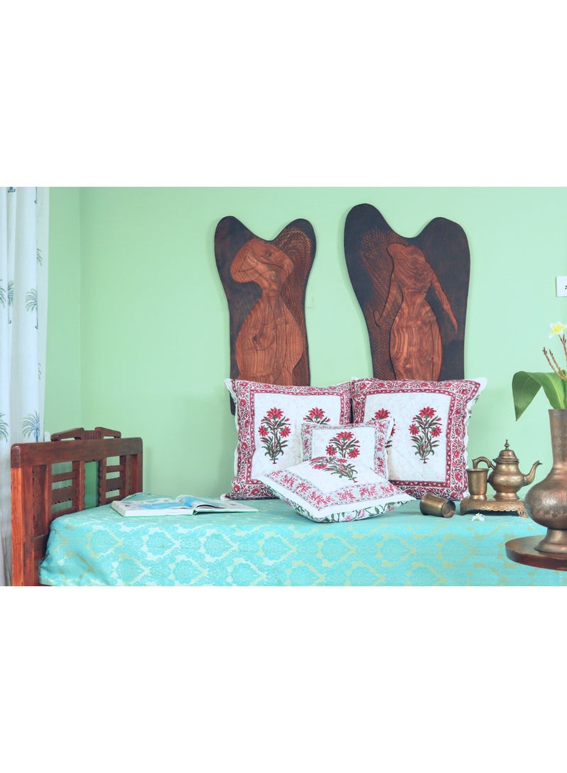 أوجريا غطاء وسادة مبطن فاخر من القطن العضوي الفاخر باللون الوردي والأخضر ، مقاس 65 سم × 65 سم - Image 5