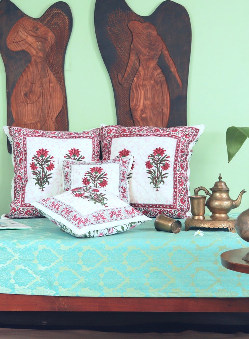 أوجريا غطاء وسادة مبطن فاخر من القطن العضوي الفاخر باللون الوردي والأخضر ، مقاس 65 سم × 65 سم - Image 4