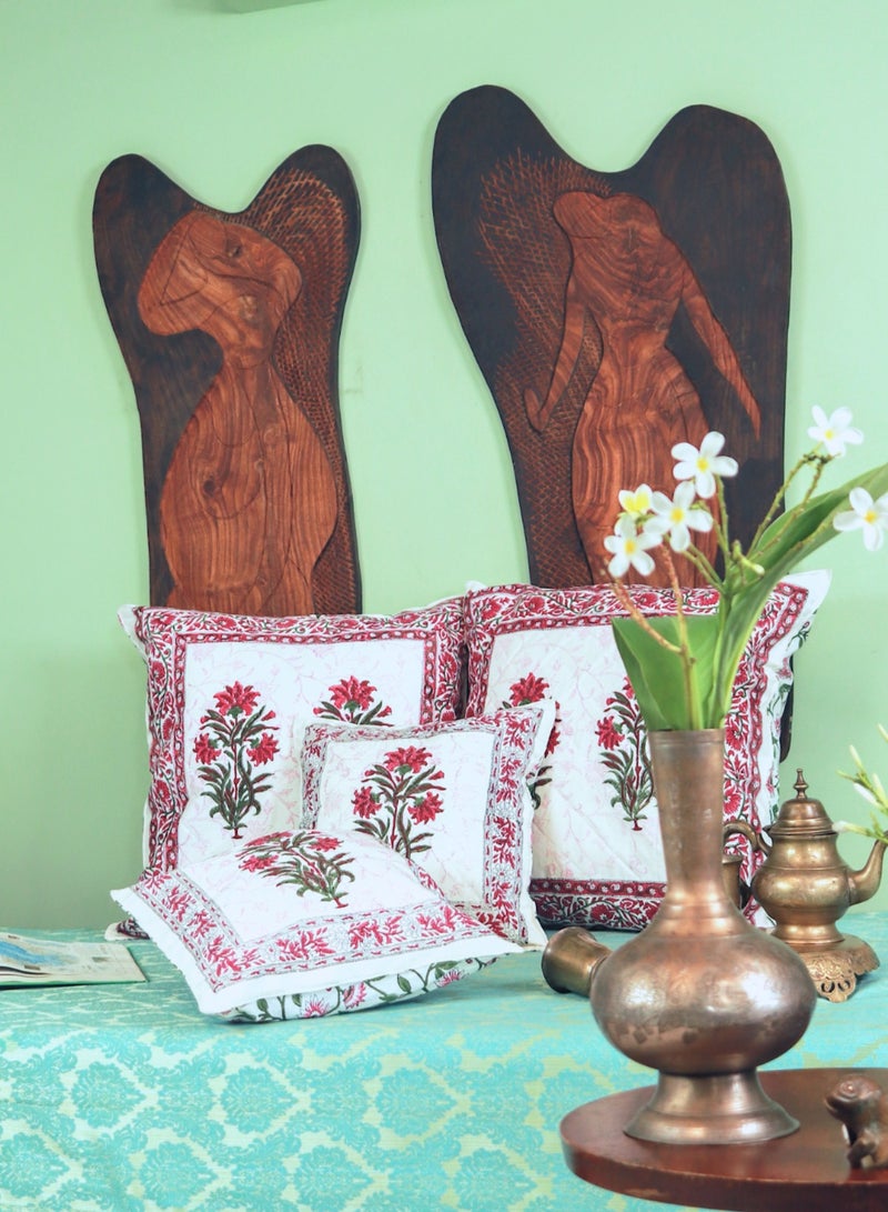 أوجريا غطاء وسادة مبطن فاخر من القطن العضوي الفاخر باللون الوردي والأخضر ، مقاس 65 سم × 65 سم - Image 3