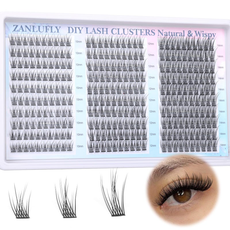 Lash Clusters Wispy Eyelash Clusters CCurly Individual Lashes zanlufly Natural 300Pcs Cluster Lashes Eyelash Extension 10 12 14MM DIY Lash Extension