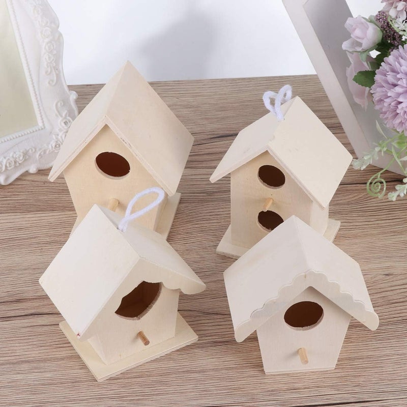 klarako 4pcs Wood Bird House DIY Birdhouse Kits Unfinished Paintable Bird House Garden Decor for Kids Children Home Kindergarten Parent-Child Interactive Games - Image 3