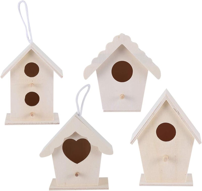 klarako 4pcs Wood Bird House DIY Birdhouse Kits Unfinished Paintable Bird House Garden Decor for Kids Children Home Kindergarten Parent-Child Interactive Games - Image 1