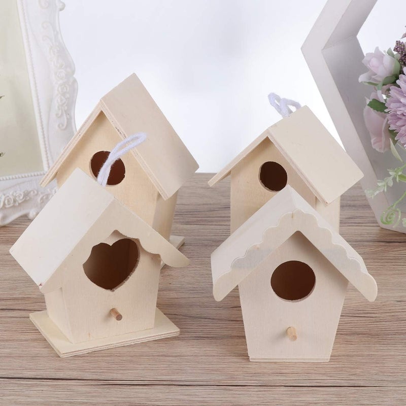 klarako 4pcs Wood Bird House DIY Birdhouse Kits Unfinished Paintable Bird House Garden Decor for Kids Children Home Kindergarten Parent-Child Interactive Games - Image 2