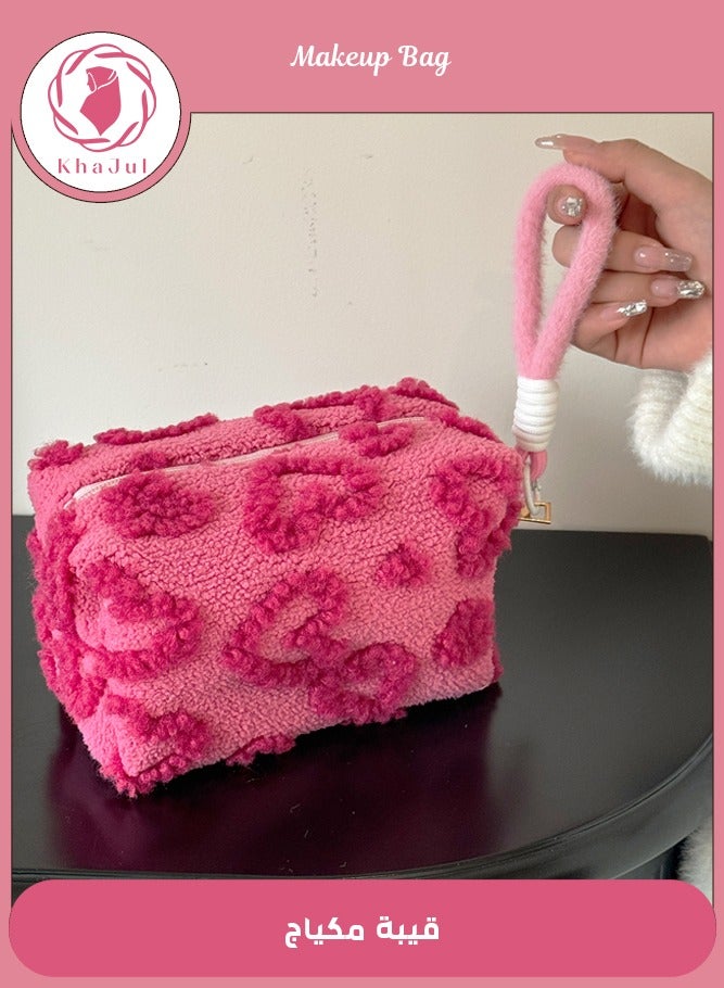 خاجول حقيبة مكياج مبطنّة على شكل وسادة باللون الوردي، جراب تجميل جميل بسحاب، حقيبة مستحضرات سفر للفتيات - Image 1