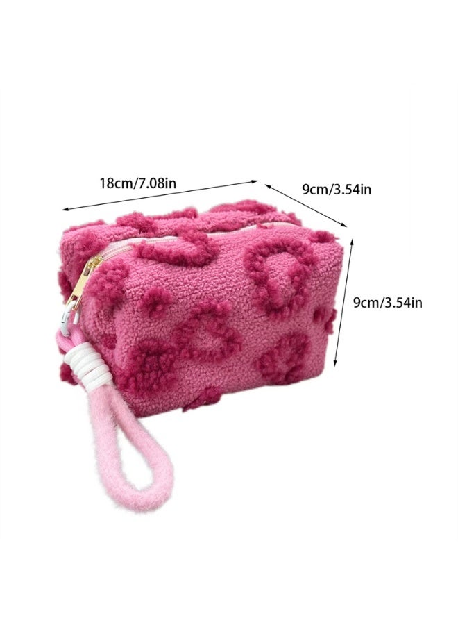 خاجول حقيبة مكياج مبطنّة على شكل وسادة باللون الوردي، جراب تجميل جميل بسحاب، حقيبة مستحضرات سفر للفتيات - Image 2