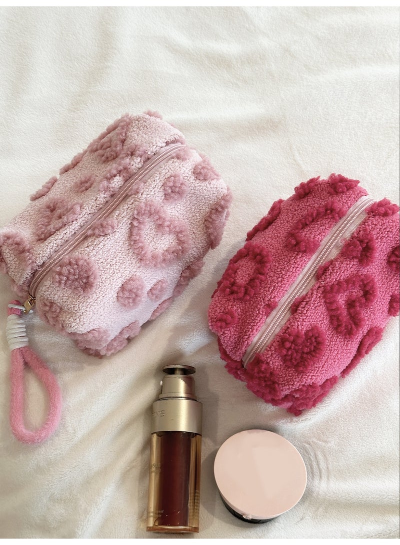 خاجول حقيبة مكياج مبطنّة على شكل وسادة باللون الوردي، جراب تجميل جميل بسحاب، حقيبة مستحضرات سفر للفتيات - Image 5