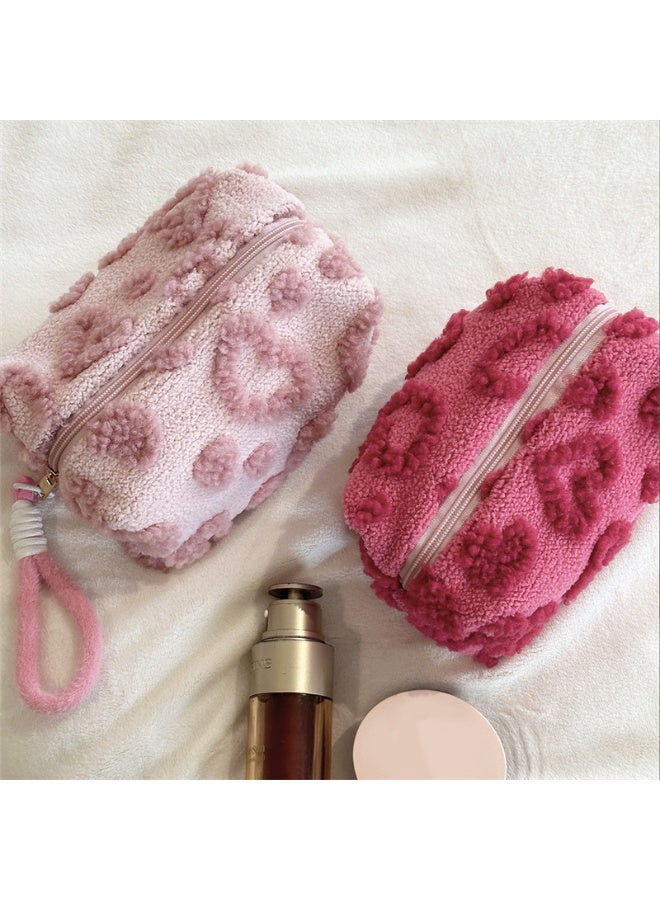 خاجول حقيبة مكياج مبطنّة على شكل وسادة باللون الوردي، جراب تجميل جميل بسحاب، حقيبة مستحضرات سفر للفتيات - Image 3