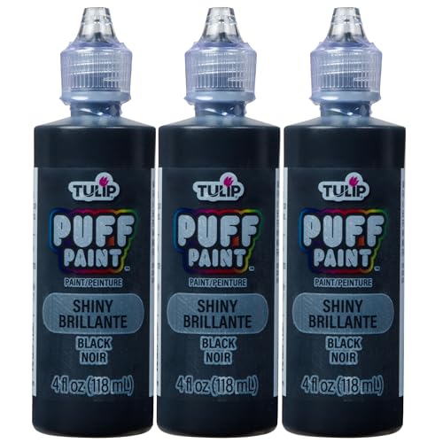 Tulip Puff Fabric Paint , Permanent Craft Paint for Clothes, DIY Projects, Notoxic, 4 fl oz 3-Pack, Shiny Black - Image 1