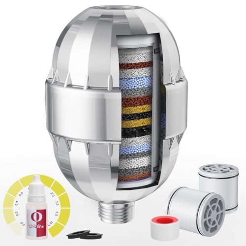 Razime High Output Shower Filter For Hard Water 25 Stage Filter to Remove Chlorine and Harmful Substance Including chlorine reagents for water quality testing Improve Skin and Hair -Chrome (RSF201) - Image 1
