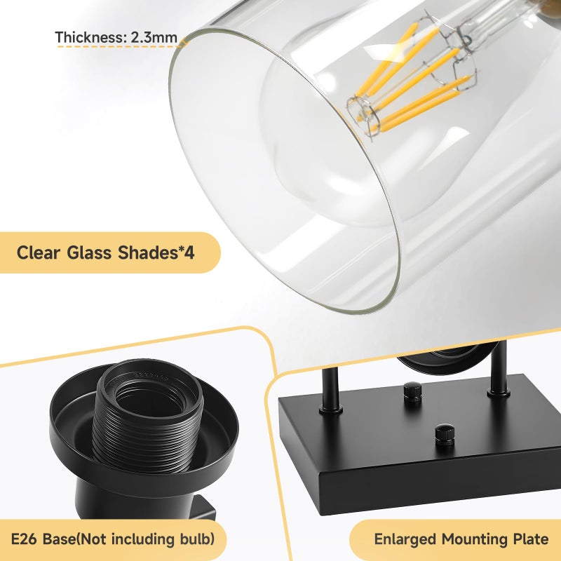 DIKAIDA 4-Light Bathroom Vanity Light, Modern Matte Black Wall Sconce Lighting with Clear Glass Shade, Bathroom Lighting Fixtures Over Mirror,Vintage Wall Mounted Lamps for Mirror Bedroom,Living Room - Image 4