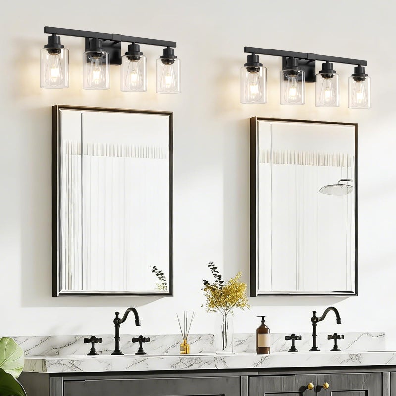 DIKAIDA 4-Light Bathroom Vanity Light, Modern Matte Black Wall Sconce Lighting with Clear Glass Shade, Bathroom Lighting Fixtures Over Mirror,Vintage Wall Mounted Lamps for Mirror Bedroom,Living Room - Image 5