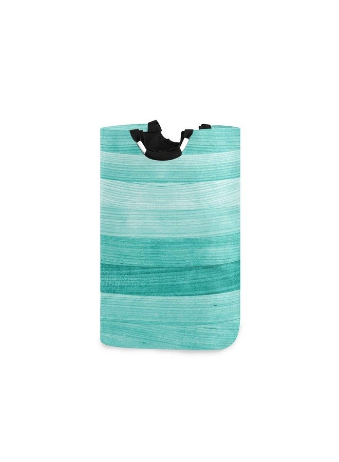 senya Large Storage Basket with Handles Collapsible Organizer Bin Laundry Hamper for Nursery Clothes Toys, Teal Turquoise Green Wood - Image 1