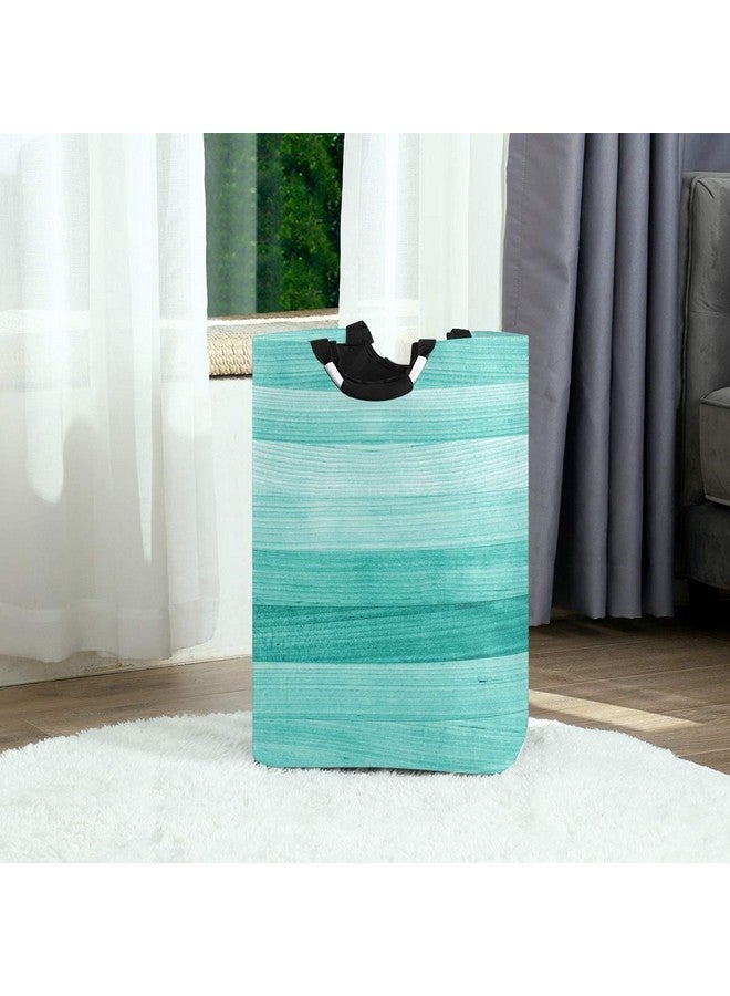 senya Large Storage Basket with Handles Collapsible Organizer Bin Laundry Hamper for Nursery Clothes Toys, Teal Turquoise Green Wood - Image 4