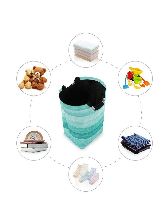 senya Large Storage Basket with Handles Collapsible Organizer Bin Laundry Hamper for Nursery Clothes Toys, Teal Turquoise Green Wood - Image 5