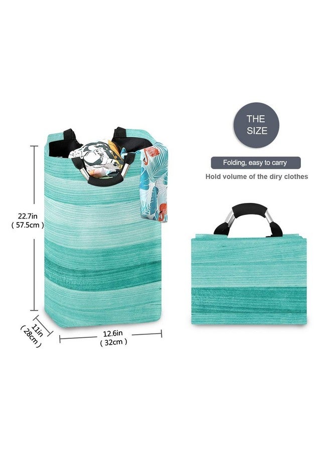 senya Large Storage Basket with Handles Collapsible Organizer Bin Laundry Hamper for Nursery Clothes Toys, Teal Turquoise Green Wood - Image 3