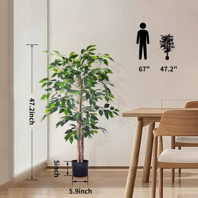 HAIHONG 2Packs 4FT Artificial Ficus Trees with Realistic Leaves and Natural Trunk, Faux Ficus Tree with Sturdy Plastic Nursery Pot, Fake Ficus Tree for Office Home Farmhouse for Indoor Outdoor Decor - Image 5