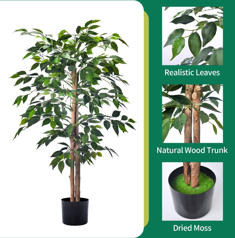 HAIHONG 2Packs 4FT Artificial Ficus Trees with Realistic Leaves and Natural Trunk, Faux Ficus Tree with Sturdy Plastic Nursery Pot, Fake Ficus Tree for Office Home Farmhouse for Indoor Outdoor Decor - Image 2