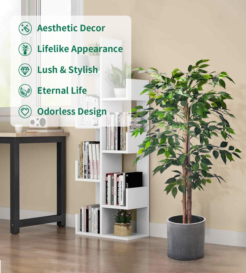 HAIHONG 2Packs 4FT Artificial Ficus Trees with Realistic Leaves and Natural Trunk, Faux Ficus Tree with Sturdy Plastic Nursery Pot, Fake Ficus Tree for Office Home Farmhouse for Indoor Outdoor Decor - Image 3