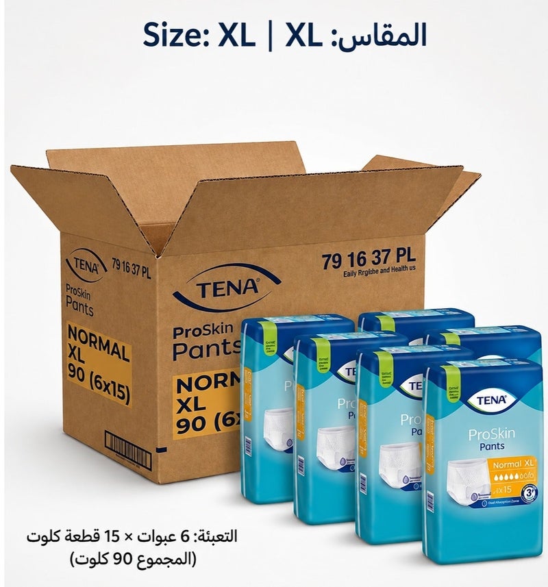 تينا 6 عبوات تاينا برو سكين (TENA ProSkin) الأوروبية، مقاس XL (إجمالي 90 قطعة) - جودة عالية وعناية فائقة. - Image 1