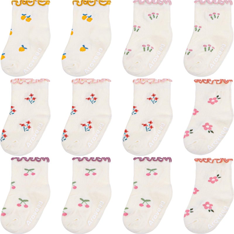 Aroveea Baby Toddle Socks Grip Non Slip Kids Boys Girls Cotton 12 Pack Ankle Cute Newborn Socks 1-3T - Image 1