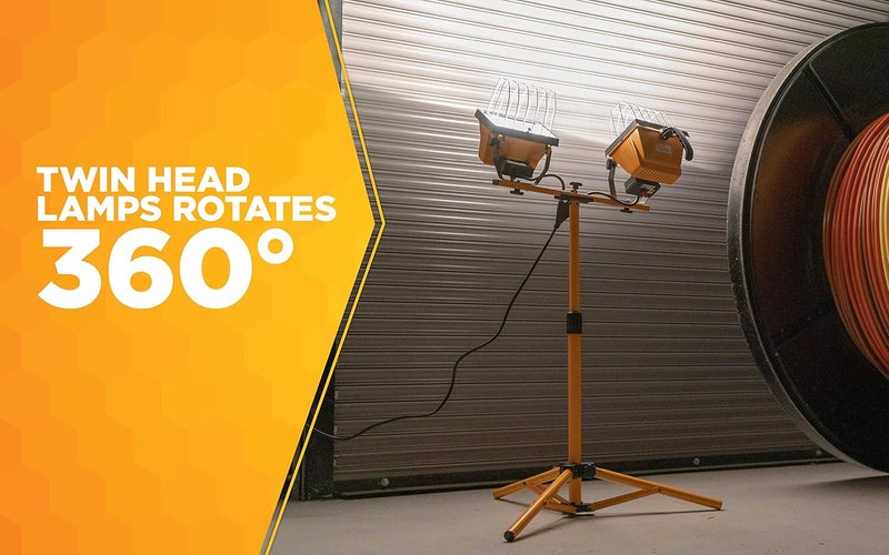 Woods L13 Twin Head Work Light Adjustable Tripod Up To 42 Inches Tall 16000 Lumen 4Foot 183 Cord Cord Storage Bracket Weather Proof Power Switch Per Lamp For Individual Control Includes 2 500watt Quartz Halogen Bulbs - Image 5