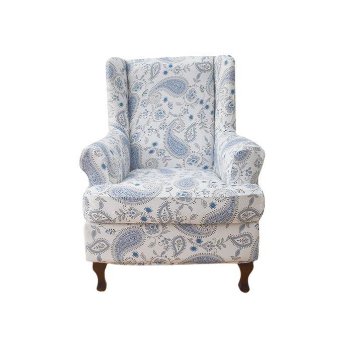 Wing Chair Slipcovers 2 Pieces Stretch Spandex Wingback Chair Covers Sofa Slipcover Printing Wingback Armchair Slipcovers Furniture Protector Couch Soft with Elastic Bottom for Wingback Chairs D
