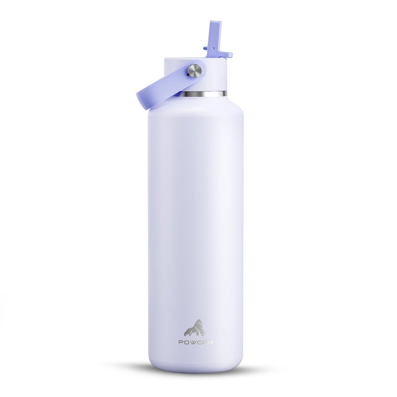 POWCAN 24 oz Slim Insulated Water Bottle: Leakproof, Lightweight, Cold for 24H, Double Walled Stainless Steel Water Bottle with Straw for Travel, Hiking, Biking, Sport, Outdoors (Lupine Haze) - Image 1