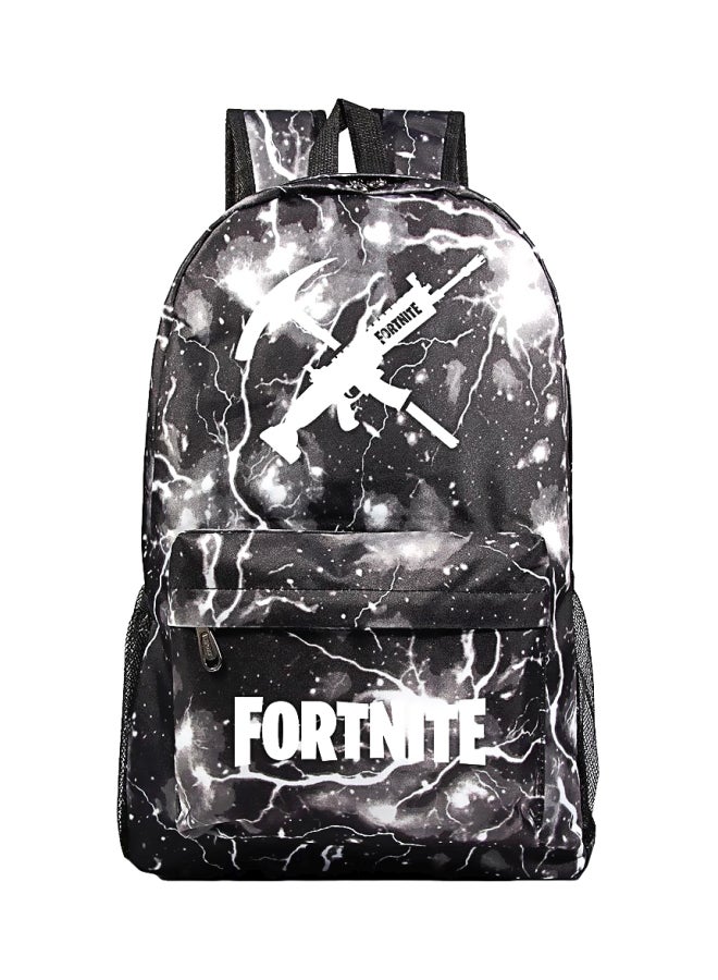 Fortnite Theme Printed School Backpack Black/White - Image 1