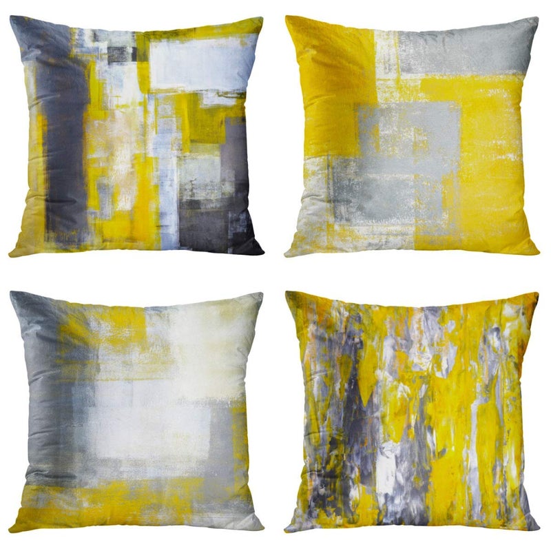 Britimes Britimes Throw Pillow Covers Home Decor Set of 4 Pillow Cases Decorative 18 x 18 Inches Outdoor Cushion Couch Sofa Pillowcases Grey and Yellow  - Image 1