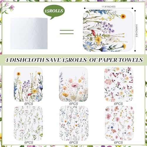 Noveread 36 Pack Reusable Cleaning Cloths Washable Cotton Kitchen Dish Towels for Home, 9.84x11.81in (Wildflowers) - Image 3