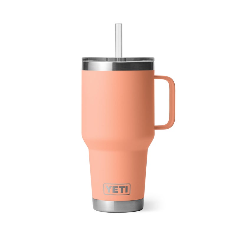 YETI Rambler 35 oz Tumbler with Handle and Straw Lid, Travel Mug Water Tumbler, Vacuum Insulated Cup with Handle, Stainless Steel, Lowcountry Peach - Image 1