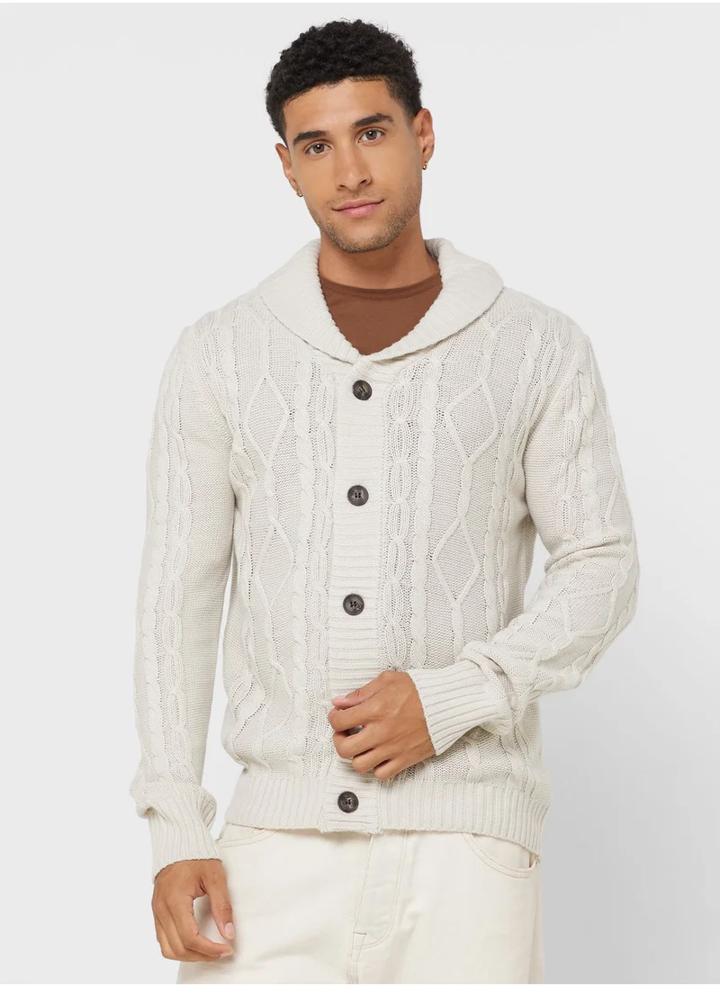 BRAVE SOUL Cable Knit Button Cardigan