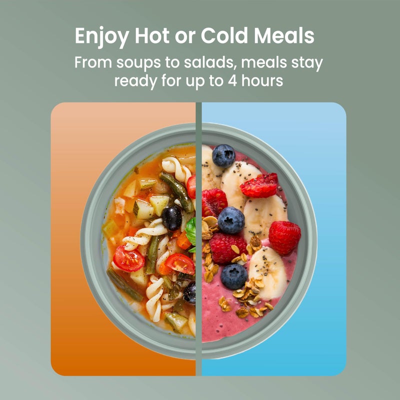 Bentgo Bowl - Insulated Leak-Resistant Bowl with Collapsible Utensils, Snack Compartment and Improved Easy-Grip Design for On-the-Go - Holds Soup, Rice, Cereal & More - BPA-Free, 21.2 oz (Khaki Green) - Image 4