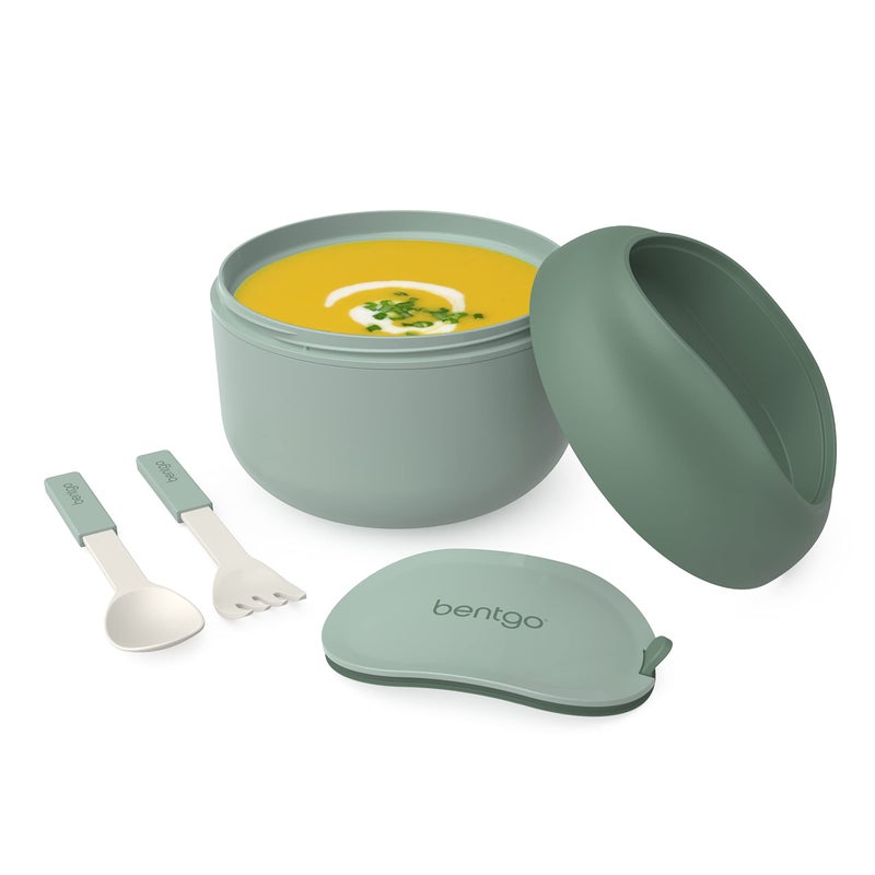 Bentgo Bowl - Insulated Leak-Resistant Bowl with Collapsible Utensils, Snack Compartment and Improved Easy-Grip Design for On-the-Go - Holds Soup, Rice, Cereal & More - BPA-Free, 21.2 oz (Khaki Green) - Image 1