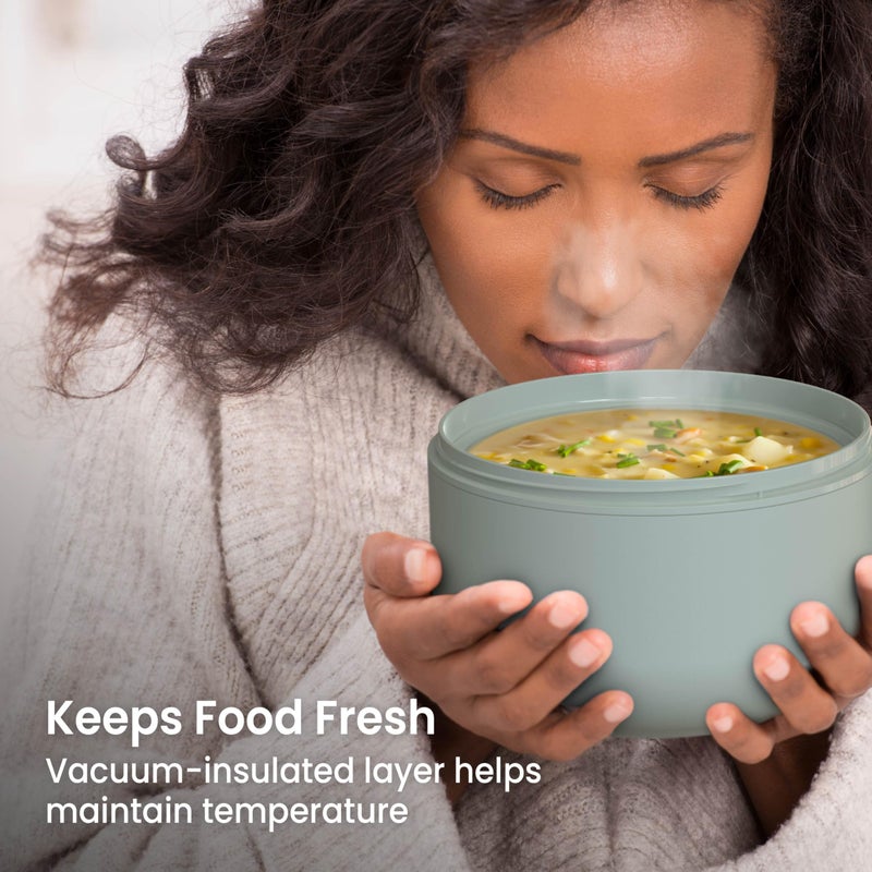 Bentgo Bowl - Insulated Leak-Resistant Bowl with Collapsible Utensils, Snack Compartment and Improved Easy-Grip Design for On-the-Go - Holds Soup, Rice, Cereal & More - BPA-Free, 21.2 oz (Khaki Green) - Image 3