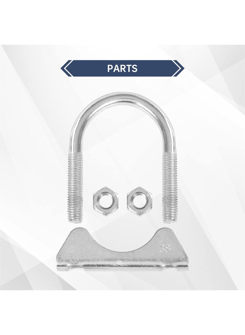 2PCS 1.5 Inch Stainless Steel Exhaust U Clamp with Saddle Flange Heavy Duty Silencer Exhaust Clips U-Bolt Muffler Tip Exhaust Clamp for Machinery Automotive Exhaust Tail Pipe - Image 2