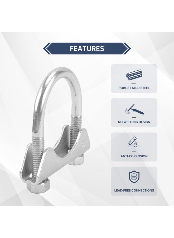 2PCS 1.5 Inch Stainless Steel Exhaust U Clamp with Saddle Flange Heavy Duty Silencer Exhaust Clips U-Bolt Muffler Tip Exhaust Clamp for Machinery Automotive Exhaust Tail Pipe - Image 3