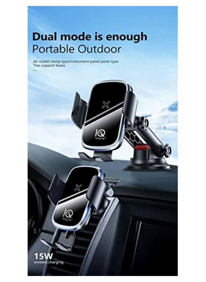 IQ TOUCH IQ TOUCH Wireless Car Charger, Fast Charging Mount 15W, Auto-Clamping Car Phone Holder, Air Vent Car Phone Mount, Compatible with iPhone 13/13 Pro/13 Pro Max12/12 Pro/12 Pro Max/Galaxy Note 20/S20/S10  - Image 3