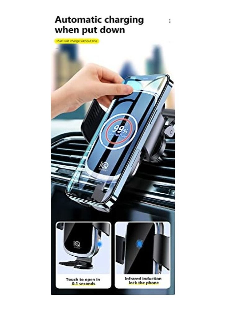 IQ TOUCH IQ TOUCH Wireless Car Charger, Fast Charging Mount 15W, Auto-Clamping Car Phone Holder, Air Vent Car Phone Mount, Compatible with iPhone 13/13 Pro/13 Pro Max12/12 Pro/12 Pro Max/Galaxy Note 20/S20/S10  - Image 2