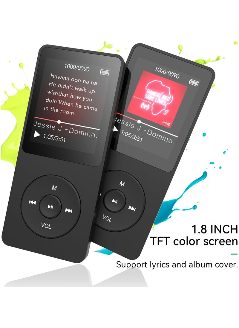Halamine - Portable MP4 player, MP3 music player, 1.8-inch LCD video player, supports TF card, music, FM radio, video e-book, recorder, English listening, easy to carry, Black - Image 1