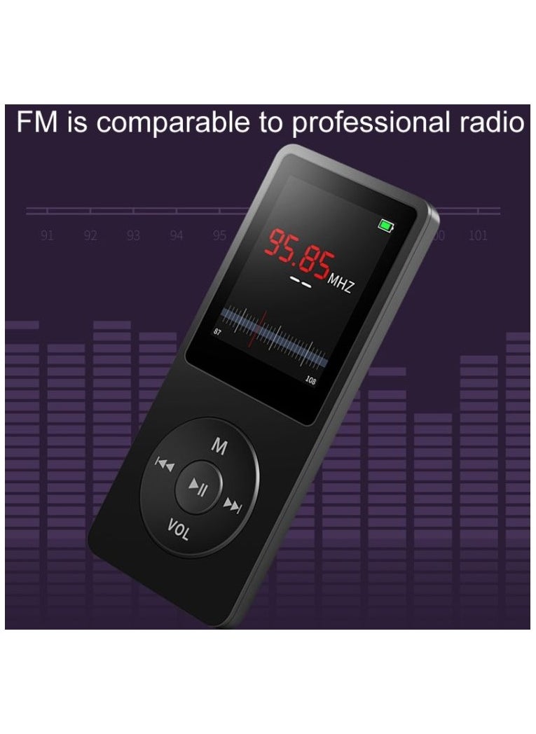 Halamine - Portable MP4 player, MP3 music player, 1.8-inch LCD video player, supports TF card, music, FM radio, video e-book, recorder, English listening, easy to carry, Black - Image 1