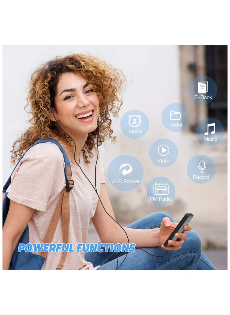 Halamine - Portable MP4 player, MP3 music player, 1.8-inch LCD video player, supports TF card, music, FM radio, video e-book, recorder, English listening, easy to carry, Black - Image 1