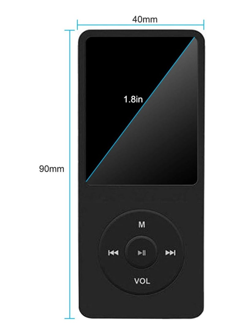 Halamine - Portable MP4 player, MP3 music player, 1.8-inch LCD video player, supports TF card, music, FM radio, video e-book, recorder, English listening, easy to carry, Black - Image 1
