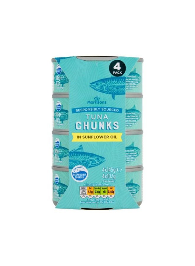 Tuna Chunks, In sunflower Oil - 4 x 145g, UK