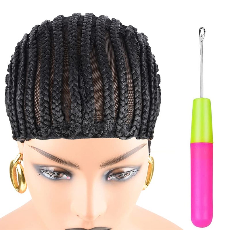 XCCOCO 1PCS Breathable Braided Crochet Cornrows Wig Caps for Making Synethic Wigs Durable Stable Black Easier Sew in Braiding Wigs Cap Medium Size