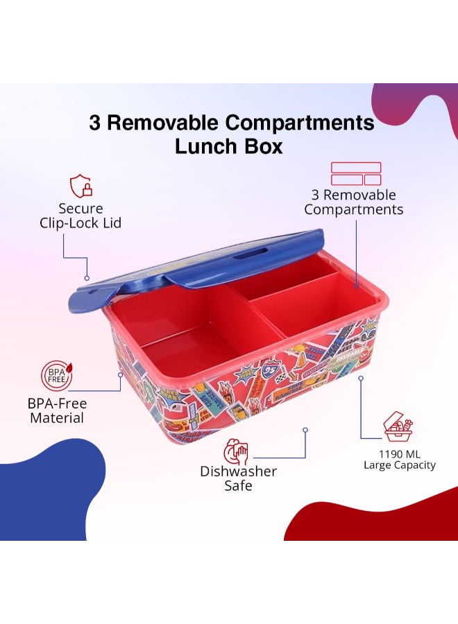 Disney Stor Mickey Removable Compartment Lunch Box for Kids – 1190ml BPA-Free Reusable Bento Lunch Container with Multiple Sections, Secure Lock Lid, Lightweight Durable Food Storage Box for School, Travel & Everyday Use - Image 3