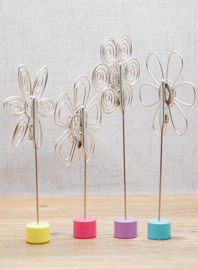TFu 4 pcs Cute Flower Table Card Memo Holder Stand, Photo Clips Holder Desk Stand for Memo Paper Note Monmory Photo Christmas Wedding Number Card Display with Colorful Metal Base - Image 4
