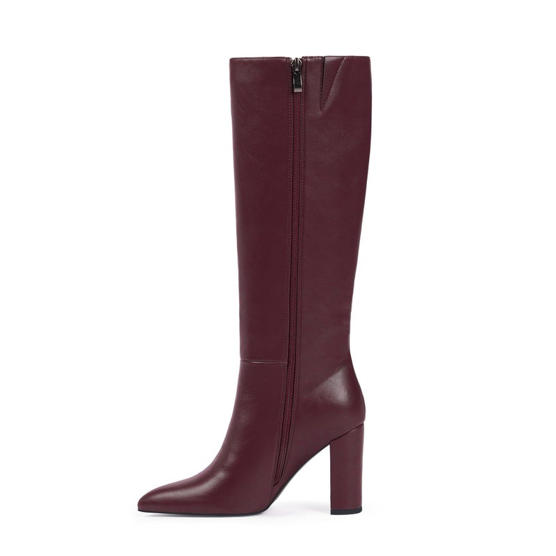 Modatope Burgundy Knee High Boots Women 2025 Chunky Heel Pointed Toe Tall Boot Block Heel Womens Dress Long Boots Size 7.5 - Image 4