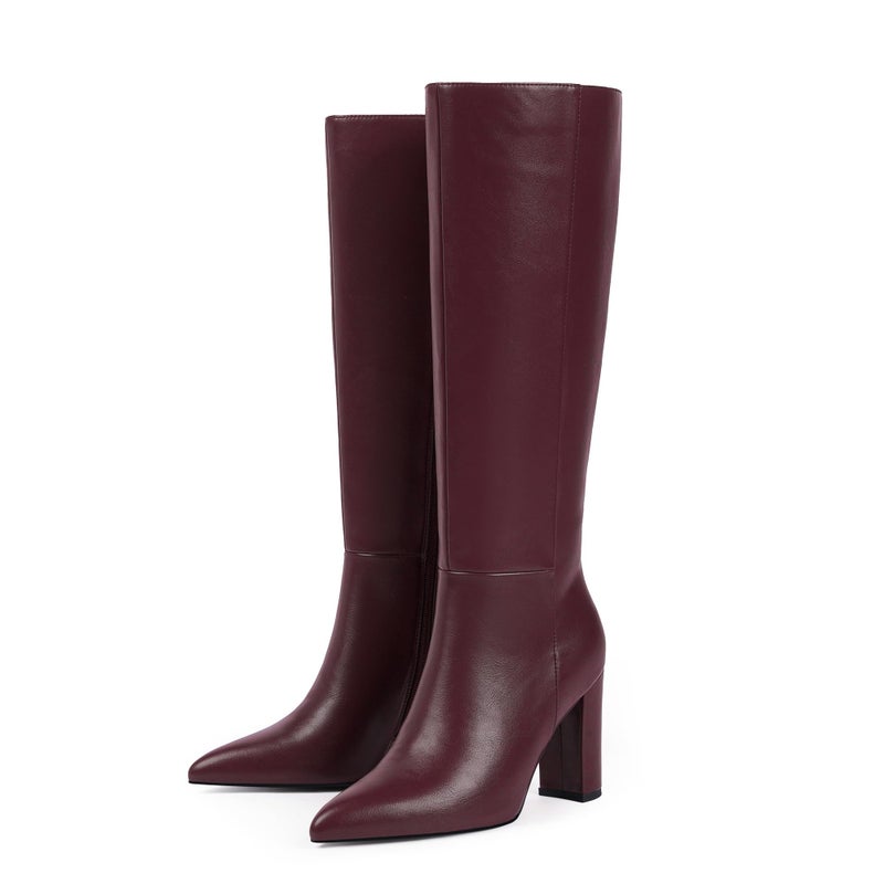 Modatope Burgundy Knee High Boots Women 2025 Chunky Heel Pointed Toe Tall Boot Block Heel Womens Dress Long Boots Size 7.5 - Image 5