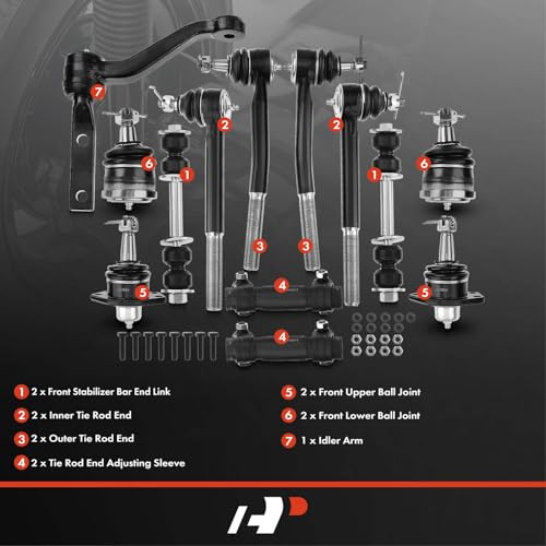 A-Premium Set of 13, Front Sway Bar Link, Upper Lower Ball Joint, Inner Outer Tie Rod End, Idler Arm, Compatible with Chevrolet Cadillac Buick Pontiac - Impala Caprice DeVille Riviera LeSabre Safari - Image 2